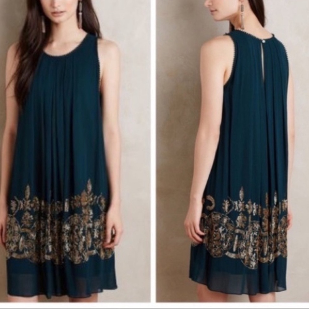 NOT SO SERIOUS x Anthro beaded green dress